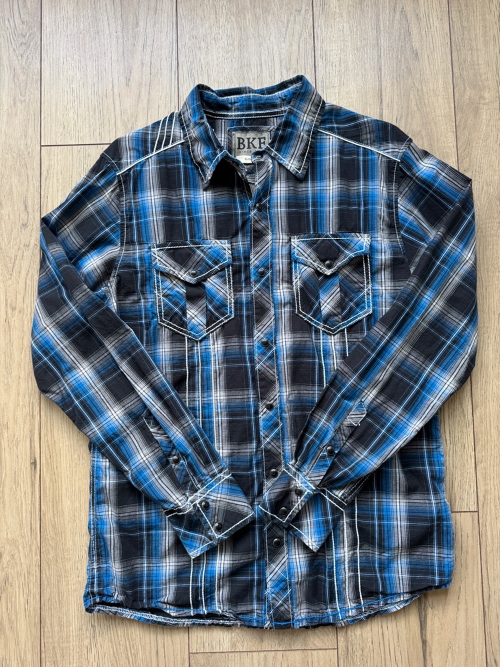 BKE Buckle Shirt Mens Medium Plaid Western Snap Button Up Long Sleeve Slim Fit